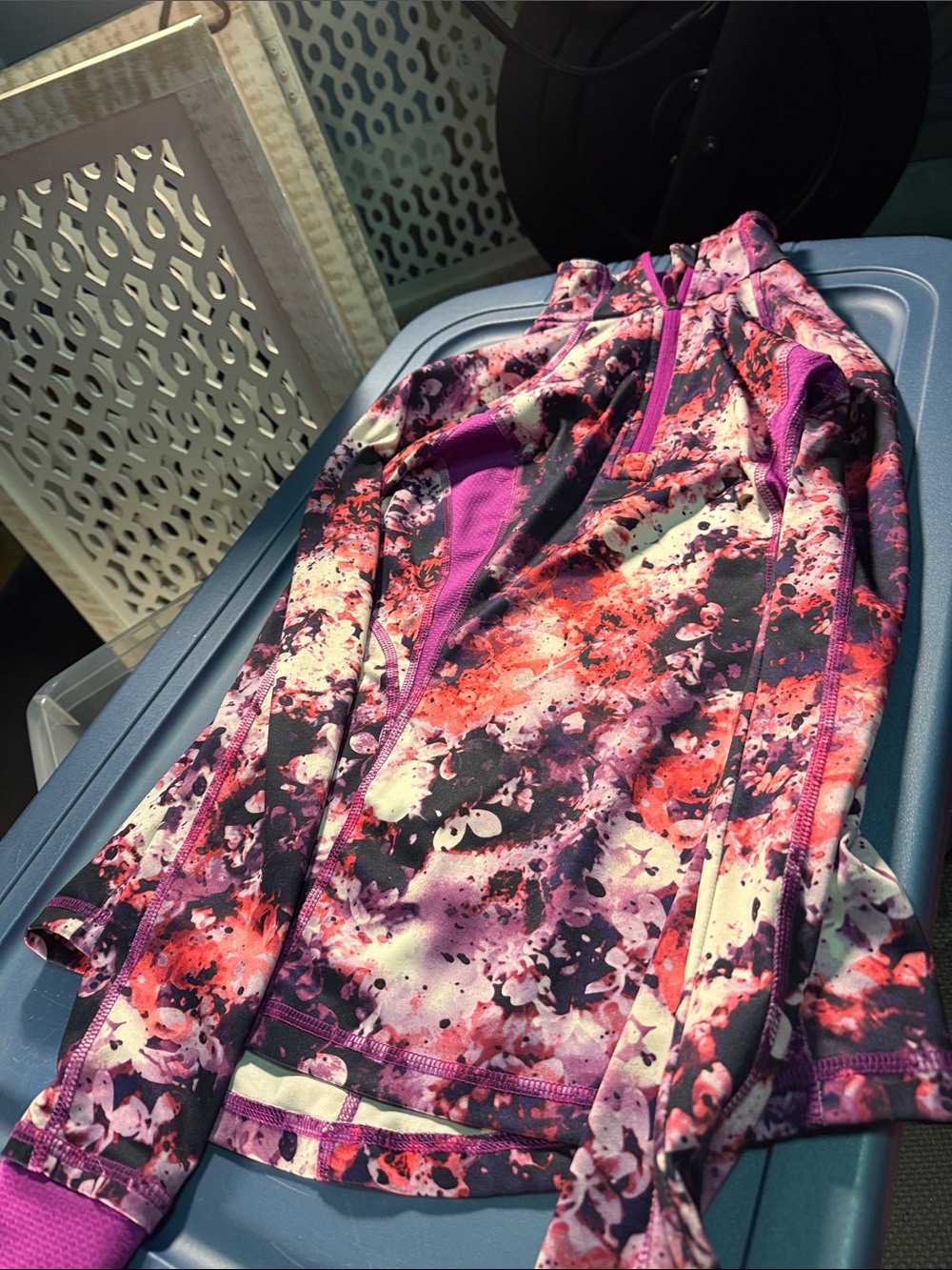 tek gear Purple Pink Floral Splash Long-Sleeve Athletic Top